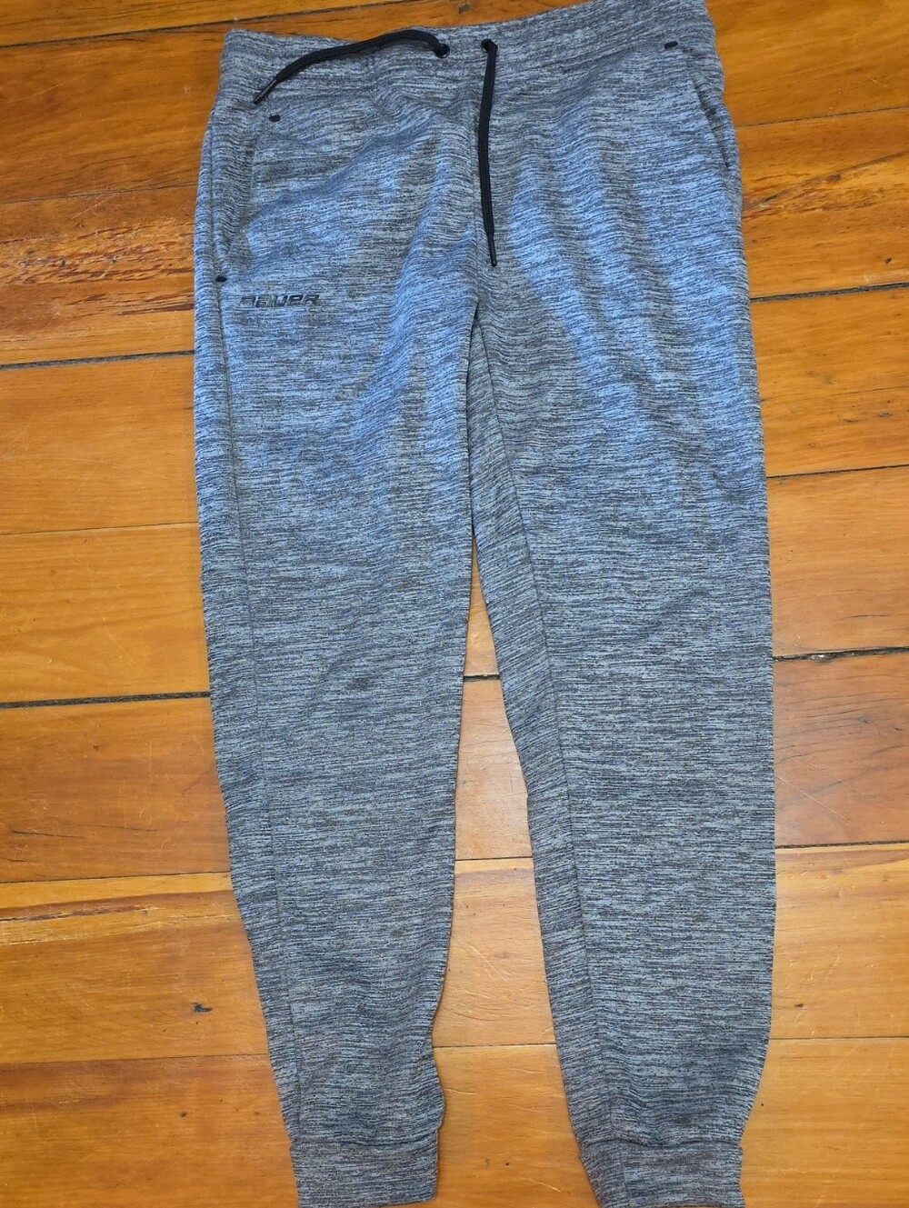 Bauer Youth Heather Gray Jogger Sweatpants with Black Drawstring